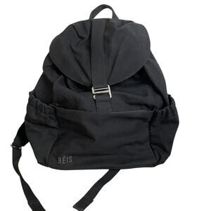 Beis The Rucksack Backpack Black Womens Canvas Pockets Shoulder Straps EUC